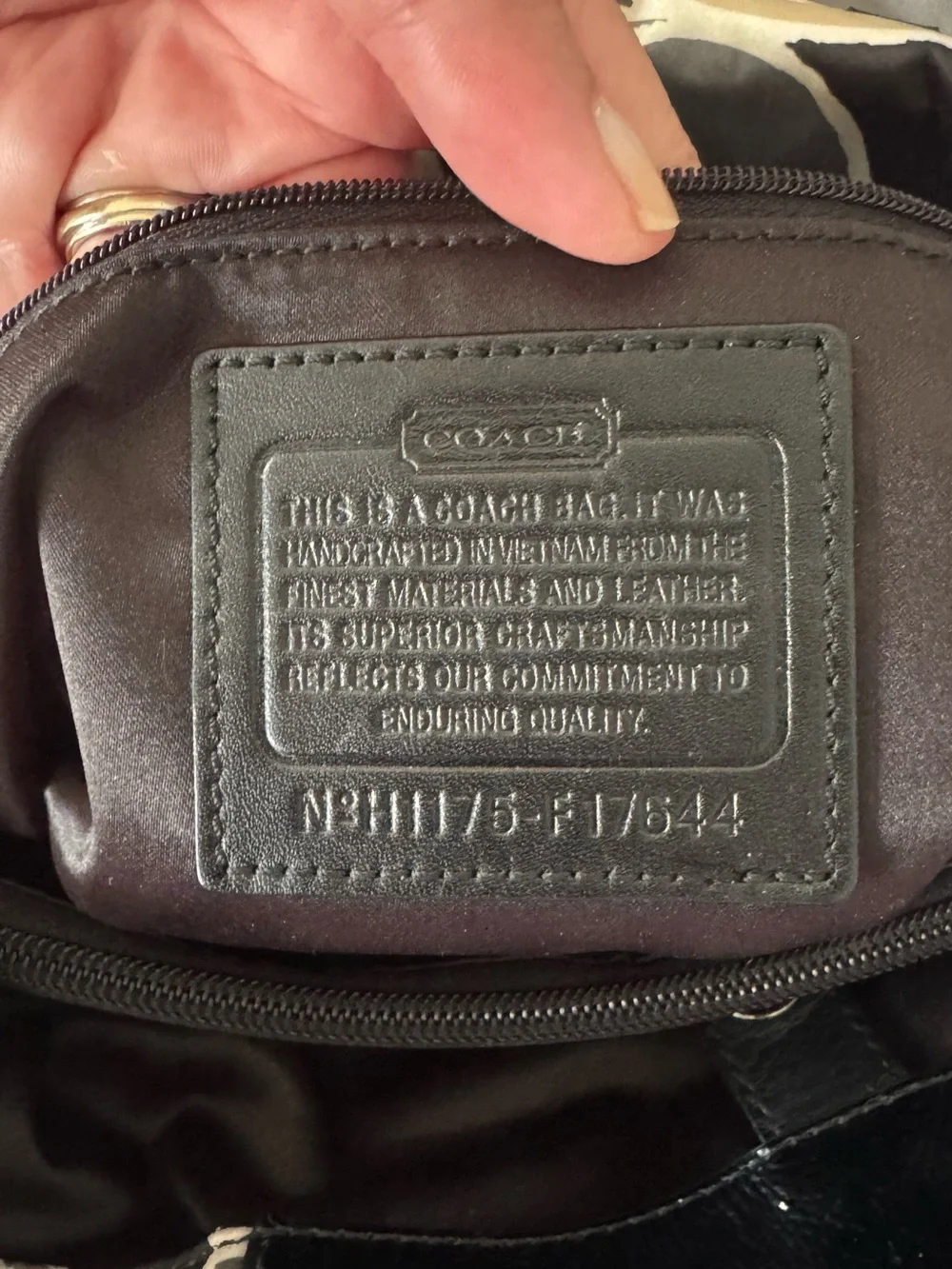Coach Beige, Black & Cream Signature Circle Tote with Patent Trim